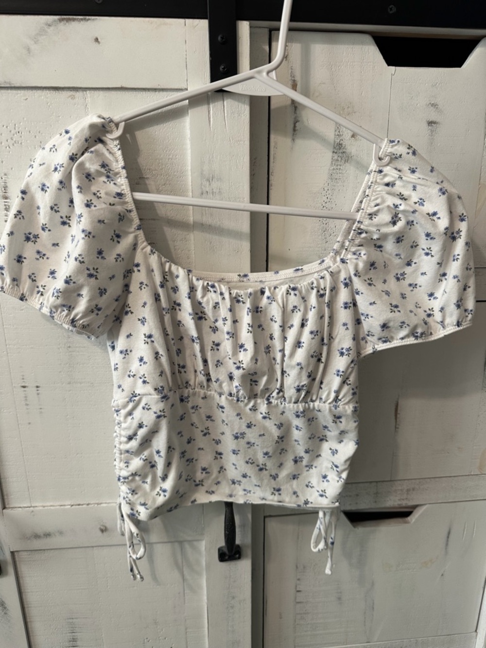 Hollister White Crop Top with Blue Floral Print